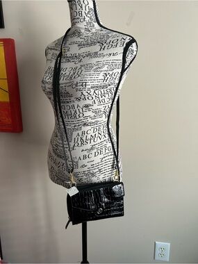 Croc-Embossed Black Crossbody Bag - Women